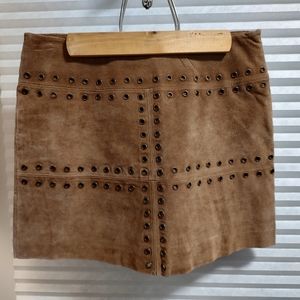Caramel Suede Riveted Mini Skirt
